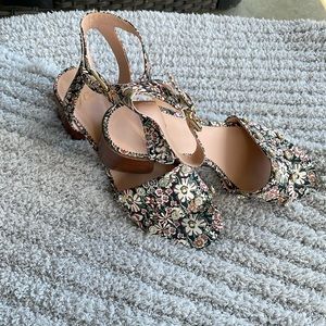 J.CREW Liberty Penny Ankle-Strap Sandals Floral Crystal Embellishments size 9.5